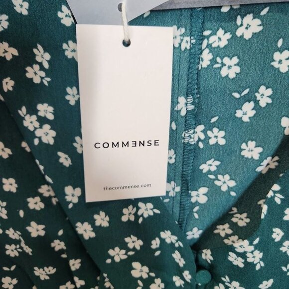 Commense The V-Neck Floral Printed Blouse in Green‎ - Size XS - Picture 4 of 5